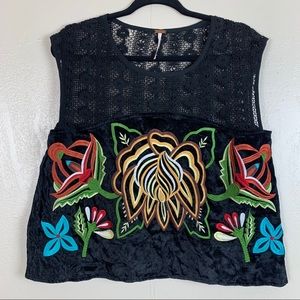 Free people short sleeve embroidered top